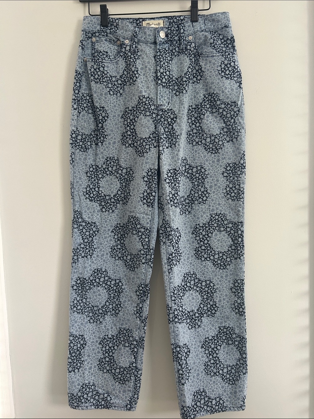 Madewell Light Blue Floral Print Straight Leg Jeans